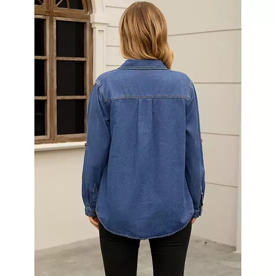 Women's Denim Jackets Long Sleeve Button Down With Pockets Jean Jacket Shirts 3 Women's Denim Jackets Long Sleeve Button Down With Pockets Jean Jacket Shirts - Image 3