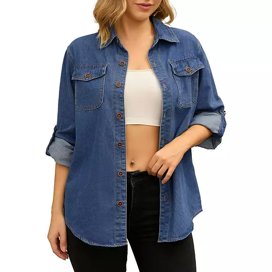 Women's Denim Jackets Long Sleeve Button Down With Pockets Jean Jacket Shirts 1 Women's Denim Jackets Long Sleeve Button Down With Pockets Jean Jacket Shirts
