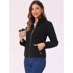 Full Zip Fleece Jacket For Women's Long Sleeve High Neck Jacket Winter Warm Coat -Fashion Clothing Store 7474104 ALT2
