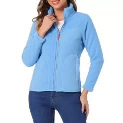 Full Zip Fleece Jacket For Women's Long Sleeve High Neck Jacket Winter Warm Coat -Fashion Clothing Store 7474104 Blue
