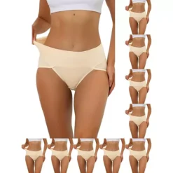 10 Packs Women's Hi-Cut Ribbed High Waist Tummy Control Underwear, Available In Plus Size -Fashion Clothing Store 7475173 Beige