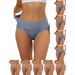 10 Packs Women's Hi-Cut Ribbed High Waist Tummy Control Underwear, Available In Plus Size -Fashion Clothing Store 7475173 Blue Light Red