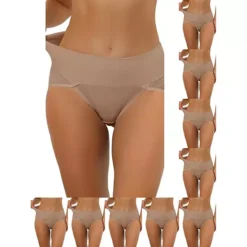 10 Packs Women's Hi-Cut Ribbed High Waist Tummy Control Underwear, Available In Plus Size -Fashion Clothing Store 7475173 Camel