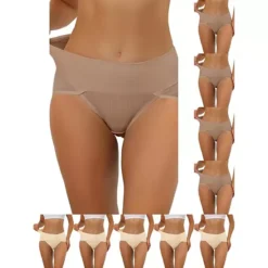 10 Packs Women's Hi-Cut Ribbed High Waist Tummy Control Underwear, Available In Plus Size -Fashion Clothing Store 7475173 Camel Beige