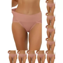 10 Packs Women's Hi-Cut Ribbed High Waist Tummy Control Underwear, Available In Plus Size -Fashion Clothing Store 7475173 Light Red