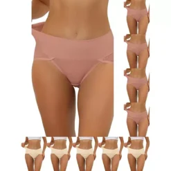 10 Packs Women's Hi-Cut Ribbed High Waist Tummy Control Underwear, Available In Plus Size -Fashion Clothing Store 7475173 Light Red Beige