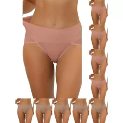 10 Packs Women's Hi-Cut Ribbed High Waist Tummy Control Underwear, Available In Plus Size -Fashion Clothing Store 7475173 Light Red Camel