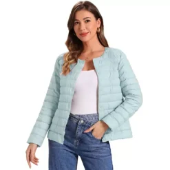 Women's Puffer Jacket Lightweight Button Down Packable Long Sleeve Coat 15 Women's Puffer Jacket Lightweight Button Down Packable Long Sleeve Coat -Fashion Clothing Store 7475182 Light Blue