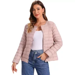 Women's Puffer Jacket Lightweight Button Down Packable Long Sleeve Coat 14 Women's Puffer Jacket Lightweight Button Down Packable Long Sleeve Coat -Fashion Clothing Store 7475182 Pink