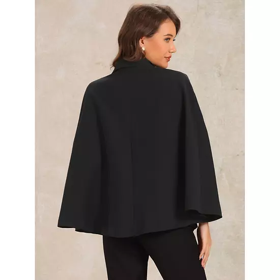 Double Breasted Blazer For Women's Notched Lapel Collar Office Cloak Cape Jacket 2 Double Breasted Blazer For Women's Notched Lapel Collar Office Cloak Cape Jacket - Image 2