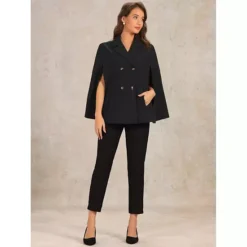 Double Breasted Blazer For Women's Notched Lapel Collar Office Cloak Cape Jacket 7 Double Breasted Blazer For Women's Notched Lapel Collar Office Cloak Cape Jacket -Fashion Clothing Store 7475326 ALT2