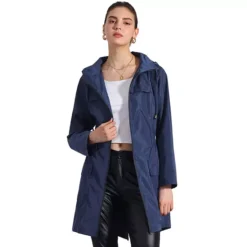 Windbreaker Trench Coat For Women's Lightweight Hooded Raincoat Waterproof Jacket