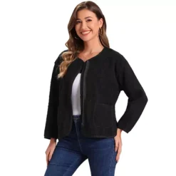 Women's Fuzzy Fleece Jacket With Pockets Long Sleeve Faux Fur Coat