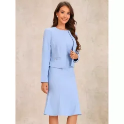 Dress Suit Sets For Women's 2 Piece Work Sleeveless Dresses And Crop Blazer -Fashion Clothing Store 7475373 ALT2