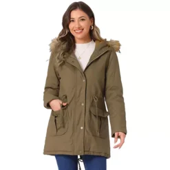 Women's Winter Parka Jacket Warm Windproof Long Puffer Coat With Faux Fur Hood -Fashion Clothing Store 7475404 Khaki