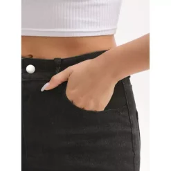 Women's Denim Skirt Ripped Raw Hem High Waisted Stretch Above The Knee Jean Skirts -Fashion Clothing Store 7477903 ALT3