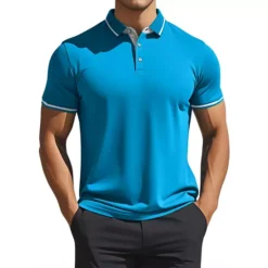 Men's Short Sleeve Contrast Color Summer Golf Formal Business Polo Shirts