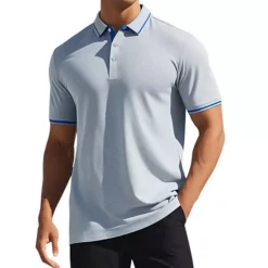 Men's Short Sleeve Contrast Color Summer Golf Formal Business Polo Shirts -Fashion Clothing Store 7477908 Gray