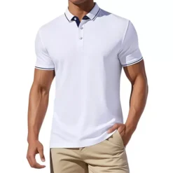 Men's Short Sleeve Contrast Color Summer Golf Formal Business Polo Shirts -Fashion Clothing Store 7477908 White