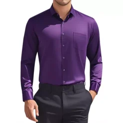 Men's Dress Shirts Solid Long Sleeve Regular Fit Formal Business Button Down Formal Shirts -Fashion Clothing Store 7477914 Purple