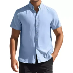 Men's Solid Dress Shirts Short Sleeve Cotton Regular Fit Button Down Formal Business Oxford Shirt