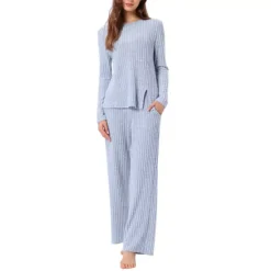 Women's Pajamas Set Crewneck Long Sleeve Sleepwear Soft Pajamas Sets 2 Piece Loungewear With Pocket