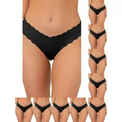 10 Packs Women's No-Show Hipster Unlined Cheeky Underwear V-Shape Waist Stretch Bikini