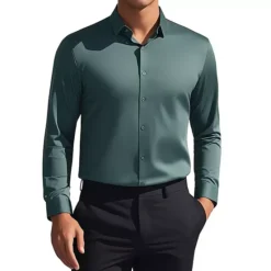 Men's Long Sleeve Button Down Solid Color Business Formal Dress Shirt