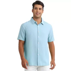 Men's Linen Shirts Short Sleeve Button Down Beach Summer Camp Collar Shirt -Fashion Clothing Store 7478052 Light Blue