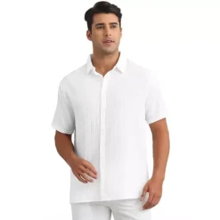 Men's Linen Shirts Short Sleeve Button Down Beach Summer Camp Collar Shirt -Fashion Clothing Store 7478052 White 1