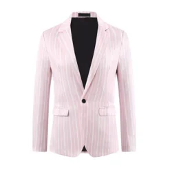 Striped Blazers For Men's One Button Slim Fit Contrasting Color Suit Jacket Business Stripe Coats -Fashion Clothing Store 7478638 Pink 1