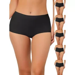 6 Packs Women's Boyshorts Underwear Unlined Invisible Mid Waist Stretch Solid Panties -Fashion Clothing Store 7478696 Black 1