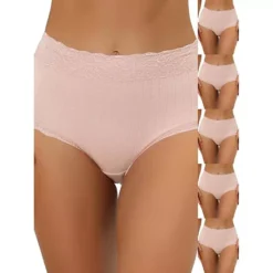6 Packs Women's High Waist Underwear Tummy Control Comfortable Lace Trim Ribbed Panties 13 6 Packs Women's High Waist Underwear Tummy Control Comfortable Lace Trim Ribbed Panties -Fashion Clothing Store 7478699 Beige Pink