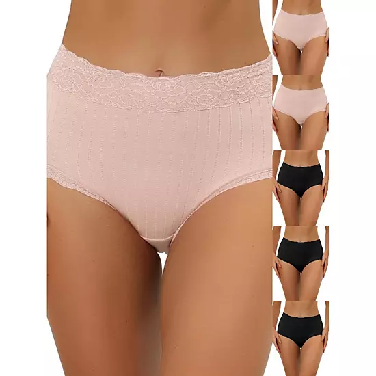 6 Packs Women's High Waist Underwear Tummy Control Comfortable Lace Trim Ribbed Panties 1 6 Packs Women's High Waist Underwear Tummy Control Comfortable Lace Trim Ribbed Panties