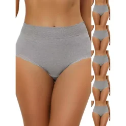6 Packs Women's High Waist Underwear Tummy Control Comfortable Lace Trim Ribbed Panties 14 6 Packs Women's High Waist Underwear Tummy Control Comfortable Lace Trim Ribbed Panties -Fashion Clothing Store 7478699 Gray
