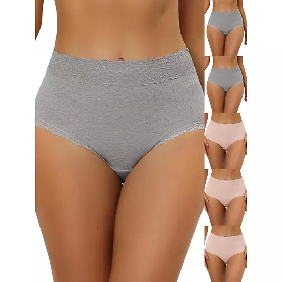 6 Packs Women's High Waist Underwear Tummy Control Comfortable Lace Trim Ribbed Panties 8 6 Packs Women's High Waist Underwear Tummy Control Comfortable Lace Trim Ribbed Panties - Image 8