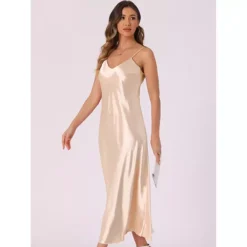 Satin Sleeveless Dresses For Women's V Neck Spaghetti Strap Evening Party Silky Maxi Dress -Fashion Clothing Store 7478707 ALT2