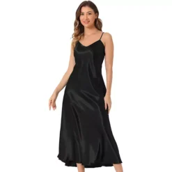 Satin Sleeveless Dresses For Women's V Neck Spaghetti Strap Evening Party Silky Maxi Dress
