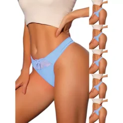 6 Packs Women's Low-Waistd Satin Bikini Panties Elastic Lace Waist Thongs Underwear -Fashion Clothing Store 7478715 Bright Blue