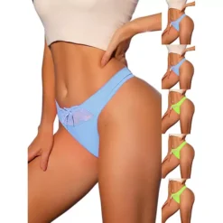 6 Packs Women's Low-Waistd Satin Bikini Panties Elastic Lace Waist Thongs Underwear -Fashion Clothing Store 7478715 Bright Green Blue