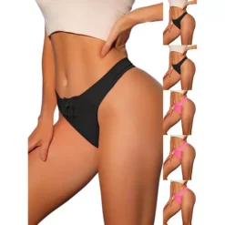 6 Packs Women's Low-Waistd Satin Bikini Panties Elastic Lace Waist Thongs Underwear