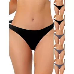 6 Packs Women's Unlined Underwear Satin Invisible Bikini Comfortable No-Show Thongs -Fashion Clothing Store 7478743 Gray Black