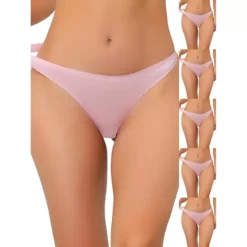 6 Packs Women's Unlined Underwear Satin Invisible Bikini Comfortable No-Show Thongs -Fashion Clothing Store 7478743 Pink