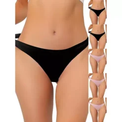 6 Packs Women's Unlined Underwear Satin Invisible Bikini Comfortable No-Show Thongs -Fashion Clothing Store 7478743 Pink Black