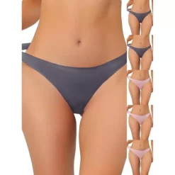 6 Packs Women's Unlined Underwear Satin Invisible Bikini Comfortable No-Show Thongs -Fashion Clothing Store 7478743 Pink Gray