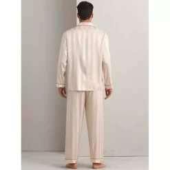 Men's 2 Pieces Satin Long Sleeve Striped Button Down Casual Pajamas Set 9 Men's 2 Pieces Satin Long Sleeve Striped Button Down Casual Pajamas Set -Fashion Clothing Store 7478744 ALT2