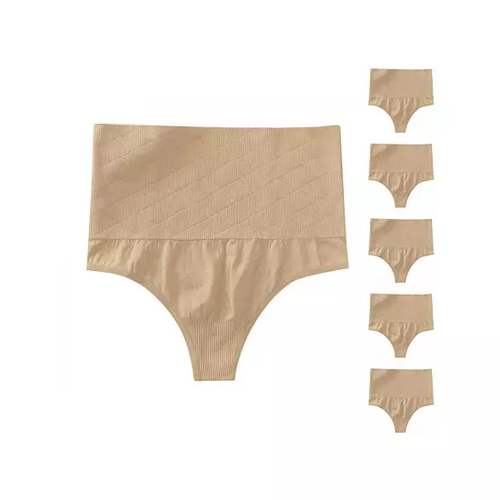 6 Packs Women's Tummy Control Thong Panties Shapewear Slimmer High Waist Non-Marking Briefs 6 6 Packs Women's Tummy Control Thong Panties Shapewear Slimmer High Waist Non-Marking Briefs - Image 6