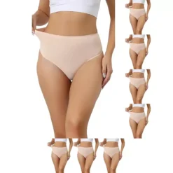 8 Packs Women's Hign Waist G-String Thongs, Tummy Control Stretch Panties, T-back Undepants -Fashion Clothing Store 7478890 Beige