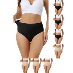 8 Packs Women's Hign Waist G-String Thongs, Tummy Control Stretch Panties, T-back Undepants -Fashion Clothing Store 7478890 Black Beige 1