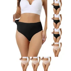 8 Packs Women's Hign Waist G-String Thongs, Tummy Control Stretch Panties, T-back Undepants